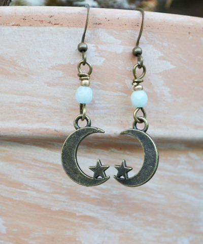 Moon and Stars, Moon Earrings, Star Jewelry, Small Earrings, Celestial Earrings, Crescent Moon Earrings