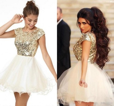 White golden prom dress, cheap short homecoming dress, cap sleeve prom dress, cocktail dress, homecoming dress, cute prom dress, PD15022