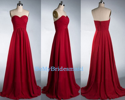 Charming Red Sweetheart Floor Length Simple Prom Dresses, Red Bridesmaid Dresses, Red Party Dresses
