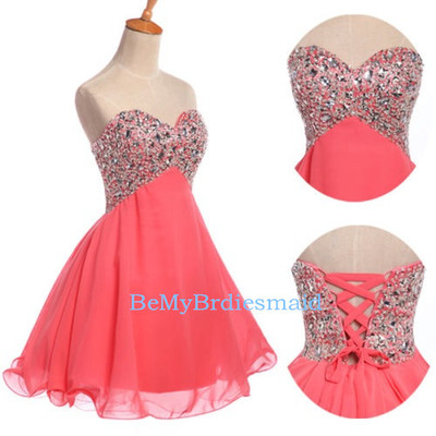Lovely Chiffon Handmade Short Sweetheart Prom Dress with Beadings, Homecoming Dresses, Short Prom Dress