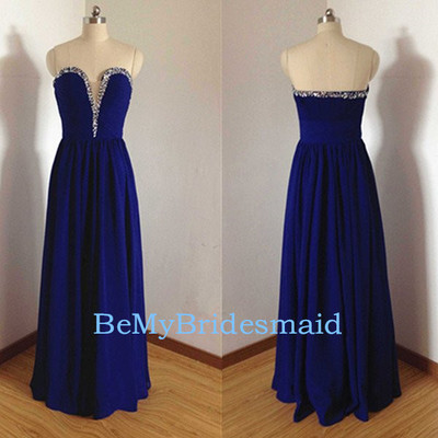 Beautiful Royal Blue Chiffon Sweetheart A-line Prom Dresses 2017, Simple Prom Dresses, Evening Gowns