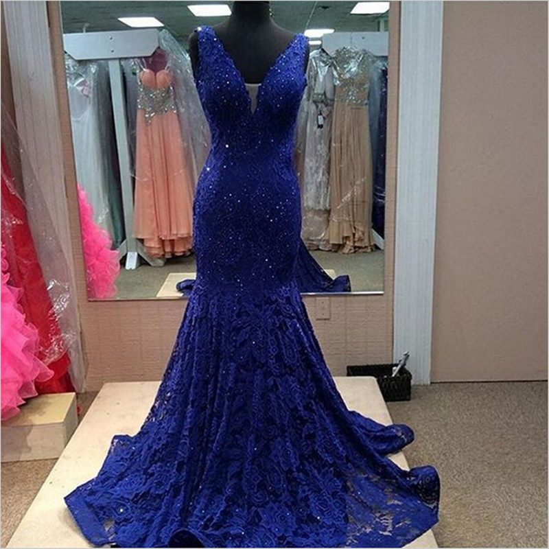 Royal blue prom dress, gorgeous prom dress, off shoulder lace prom dress, V-neck prom dress, elegant prom dress, inexpensive evening gown,BD1607051
