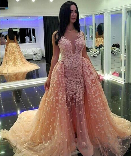 Detachable Prom Dress, Champagne Prom Dress, V Neck Prom Dress, Lace Applique Prom Dress, Elegant Prom Dress, Off Shoulder Prom Dress, BD1607053