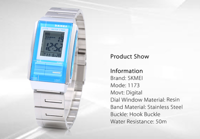 LED Digital Watch Stainless Steel Water resistant - 50m, Alarm, Back Light, Chronograph