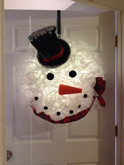 Frosty w/ lights and snowball deco mesh