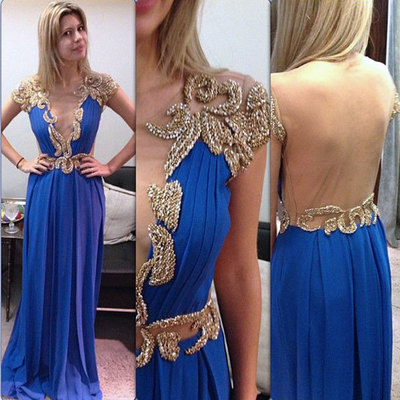 Unique Prom Dresses,Cap Sleeve Prom Dresses,Long Prom Dresses,Royal Blue Prom Dresses,Pretty Prom Dresses,PD39009