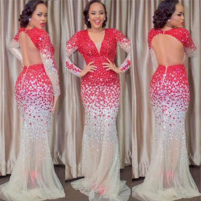 Amazing Long Prom Dresses,Long Sleeves Evening Dresses,Open Back Prom Dresses,Crystal Beaded Prom Dresses,PD390011