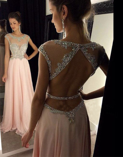 Unique Long Prom Dresses,Sequin Long Pink Prom Dresses For Teens, Elegant A-Line Evening Dresses,Backless Prom Dresses,PD390030