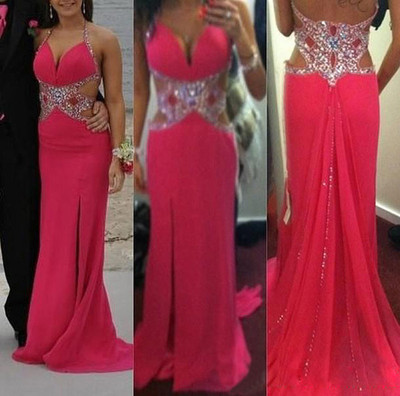 Classy Sexy Mermaid Long Prom Dresses,Halter Beaded Lace Evening Dresses, With Slit Dresses For Prom,Chiffon Floor-Length Evening Dresses,PD390036