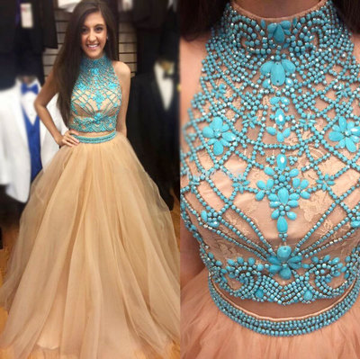 Gorgeous New Fashion Two Piece Evening Dresses,High Neck Prom Dresses,Beading Prom Dresses,Popular Party Dresses,PD390078