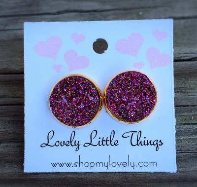 12mm Magenta Rainbow Titanium Studs with Gold Setting