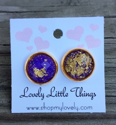 12mm Purple & Gold Foil Studs with Gold Setting