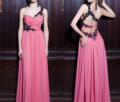 Largos Long Prom Dresses,One-Shoulder Prom Dresses,A-Line Prom Dresses,Chiffon Prom Dresses,Appliques Prom Dresses,PD3900172