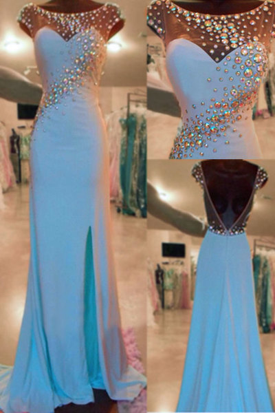 Gorgeous Prom Dresses,Chiffon Prom Dresses,With Slit Prom Dresses,O-Neck Prom Dresses,Beading Prom Dresses,Backless Prom Dresses,PD3900216