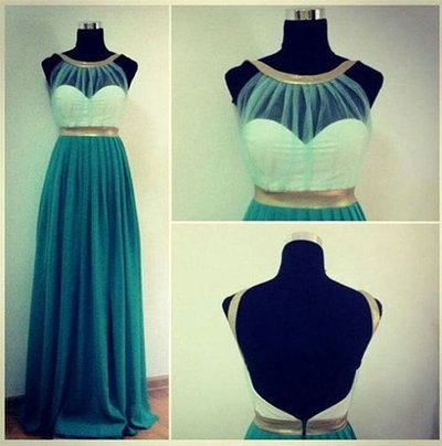 Classy Green And Light Gold Round Neckline Prom Dresses,Backless Prom Dresses,Long Prom Dresses,Dresses For Prom,Formal Dresses,PD3900244