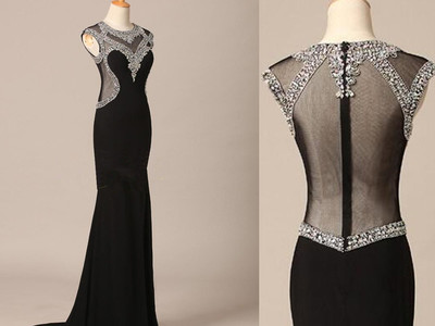 Pretty Handmade Black And Sexy Long Prom Gown With Beadings, Sexy Black Evening Dresses, Black Prom Gown, Formal Dresses,PD3900268