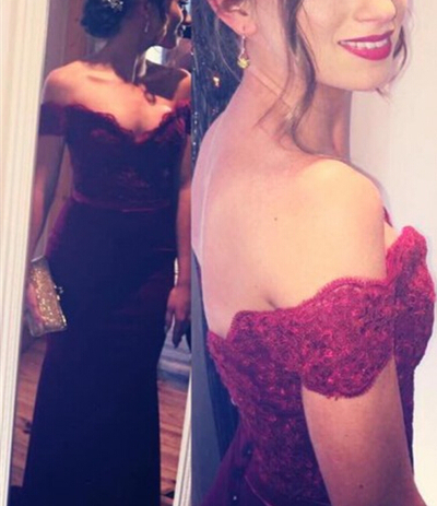 Pretty Off Shoulder Burgundy Prom Dresses With Lace, Evening Gowns, Formal Dresses, Burgundy Prom Dresses 2016,PD3900293