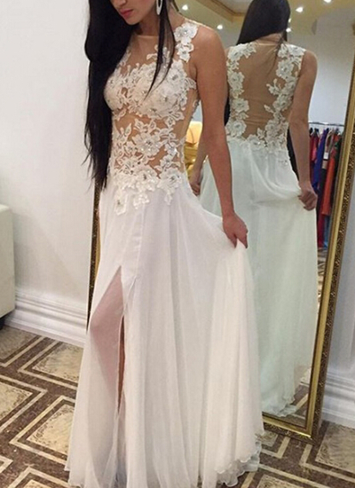 Sexy White Handmade Slit White Long Prom Dress With Lace Applique, White Prom Dresses, Prom Gowns, Formal Dresses 2016,PD3900312
