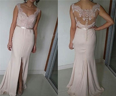 Beautiful Light Pink Slit Long Prom Dress With Lace Applique, Prom Dresses, Evening Dresses, Party Dresses,PD3900316