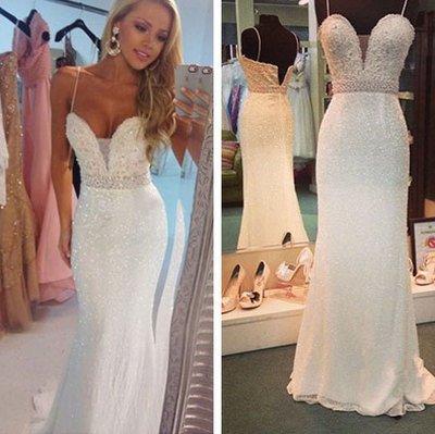 Luxury Sexy Mermaid Prom Dresses,Spaghetti Strap Prom Dresses,Crystal Prom Dresses,Floor Length Prom Dresses,PD3900364
