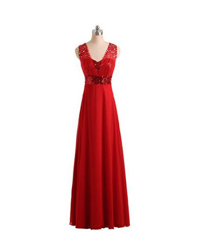 Largos Red Sequins Prom Dresses,V Neck Prom Dresses,Chiffon Prom Dresses,Floor Length Prom Dresses,PD3900368