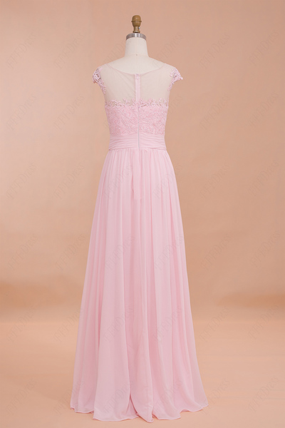 Classy Modest Pink Prom Dresses,Cap Sleeves Bridesmaid Dresses,Chiffon Prom Dresses,Wedding Guest Dresses,PD3900399