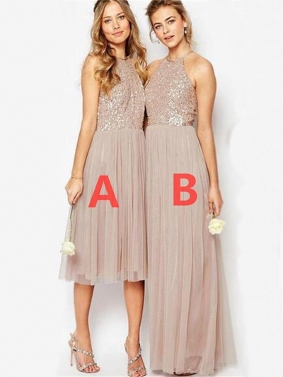 Halter Sleeveless Bridesmaid Dress,Tulle Long Bridesmaid Dress, Wedding Party Dresses,Custom Bridal Gowns,PD3900398