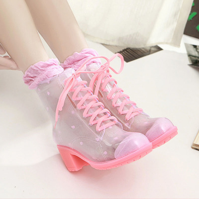 Sweet candy color transparent high-heeled boots