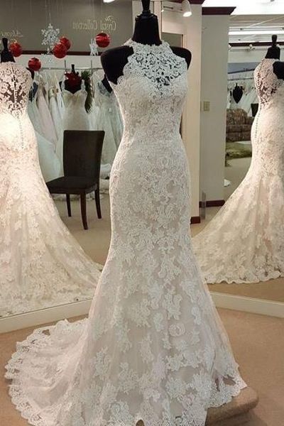 Strapless Lace Mermaid Wedding Dress Halter Neckline pwd0009