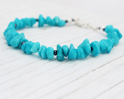 Turquoise Blue Hematite bead bracelet / sterling silver / natural indian / summer