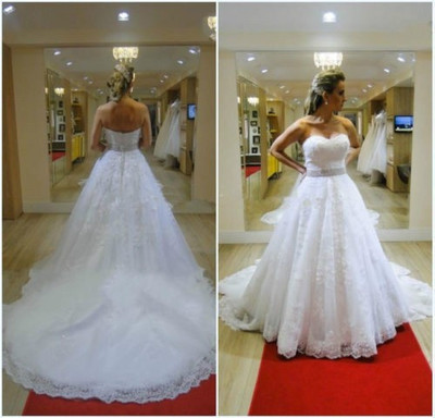 A-line Strapless Lace Wedding Dress pwd0025