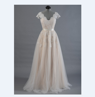 Tulle and Lace Wedding Dress Cap Sleeves pwd0051