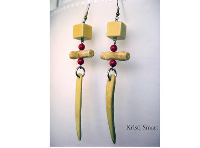 Bone and block long yellow statement earrings
