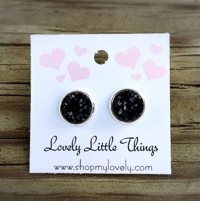 8mm Black Studs with Silver Setting