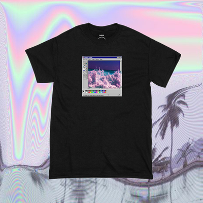 VAPORWAVE WINDOW 98 MICROSOFT PAINT PASTEL SEASHORE T SHIRT IN BLACK