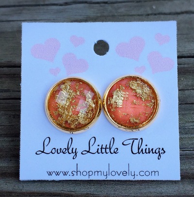 12mm Peach & Gold Foil Studs with Gold Setting