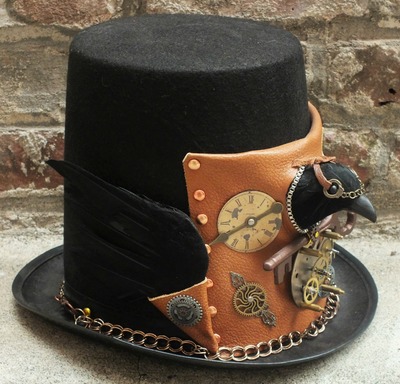 "Clockwork Raven" Unique Handmade Steampunk Hat with Raven by Lisa Benshoof, OOAK