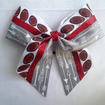 Standard Double Bow Footballs, Light Grey/White Arrows, and Red Glitter