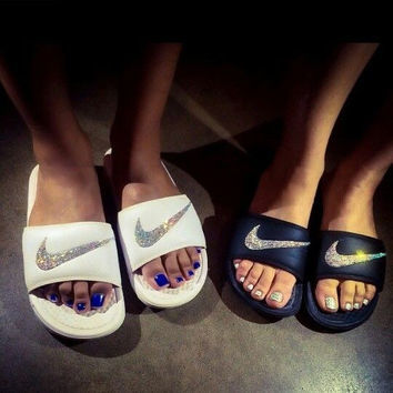 Nike Swoosh Crystal Swarovski Slides