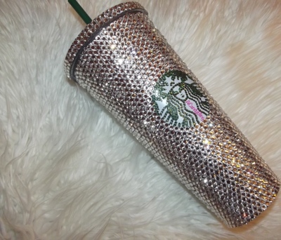 Glass Crystal OR Swarovski Starbucks Cold Drink 16oz or 24oz Tumbler