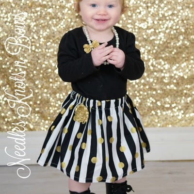 Girls black stripe skirt, black & gold skirt, birthday skirt, baby girls skirt, christmas skirt, new years eve, skirt - Thumbnail 2