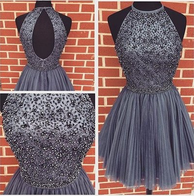 2016 Beaded Homecoming Dress Short Prom Dresses Halter Strap pst1358