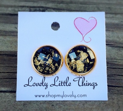 12mm Black & Gold Foil Studs with Gold Setting