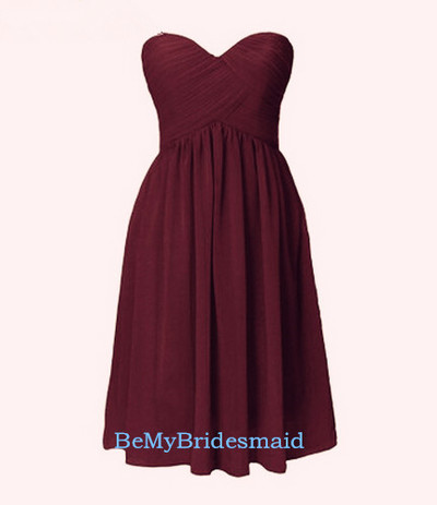 Beautiful Sweetheart Maroon Knee Length Bridesmaid Dreseses, Short Prom Dresses
