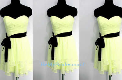 Cute Short Chiffon Yellow Sweetheart Prom Dresses, Bridesmaid Dreses, Party Dresses