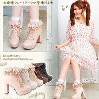 Flounce Lace Up Platform Heeled Boots Shoes - Thumbnail 2