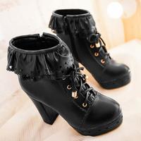 Flounce Lace Up Platform Heeled Boots Shoes - Thumbnail 4