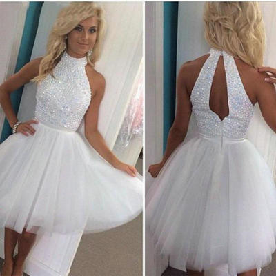 High neck beading beading short prom dress,homecoming dress - Thumbnail 5