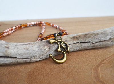 Om Necklace, Yoga Om Necklace, Yoga Jewelry, Beaded Necklace, Copper and Amber Mix Bead Necklace