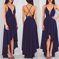 Simple V-neck backless prom dress,chiffon evening dess - Thumbnail 1